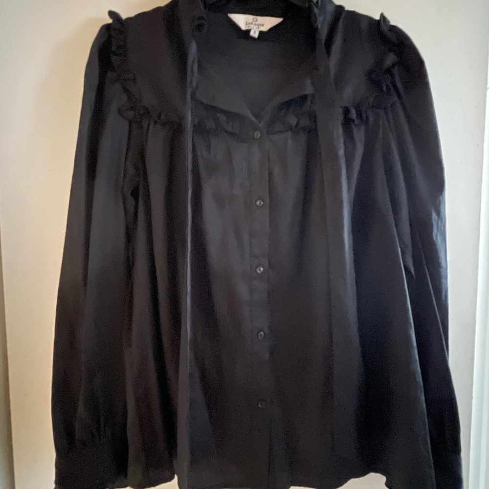 Black, neck tie, long sleeve LaRoque top
